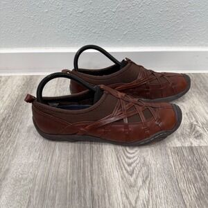 J-41 Adventure On Brown Leather Woven Comfort Slip On Shoes 8.5M